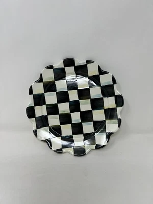 Mackenzie-Childs Enamel Salad Plate Dessert Courtly Check scalloped Black White - Image 1 of 2