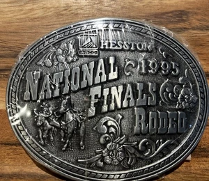 Vintage 1995 Hesston National Finals Rodeo Men’s Women’s Belt Buckle Mint Sealed - Picture 1 of 4