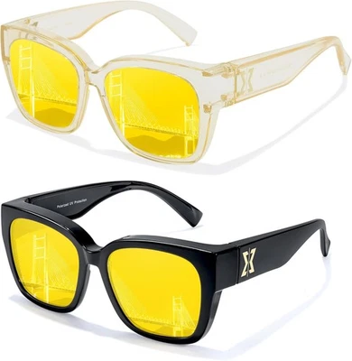 Gafas de conducción nocturna chicid aptas para mujer, envolventes gafas HD amarillas N Foto 1 de 4