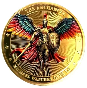 EL ARCÁNGEL MICHAEL CABALLERO EMPLUMADO MONEDA EN CAPAS ORO 24K EN CÁPSULA BU - Imagen 1 de 3