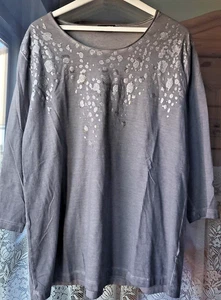 T-Shirt Damen grau mit Glitzer, Gr. 44 /46 XL, Boutique Ware, 3/4 Arm Baumwolle - Bild 1 von 7