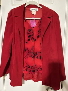 Nancy Michaels Jacket With Shell Red & Black Floral Blouse Top Size L/XL - Picture 1 of 6