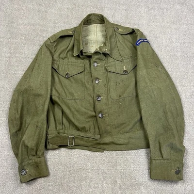 Vintage 50s British Military Cropped Denim Overall Jacket Blouse Mens Large Army - Imagem 1 de 4
