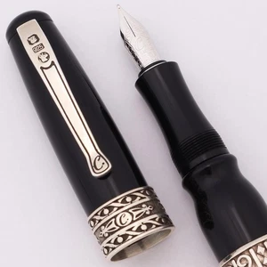 Pluma Estilográfica Curtis Australia Elegance "Regency" - Negra con Borde Esterlina, Md 14k - Imagen 1 de 5