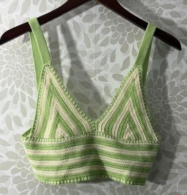 Женский бюстгальтер Hazel Moon M богемный зеленый цвета слоновой кости в полоску вязаный крючком укороченный пляжный - Изображение 1 из 4