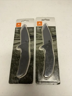 Lot of 2 Ozark Trail Flip Opening Knife 3" Stainless Steel Blade 4" G10 Handle  - Image 1 of 4
