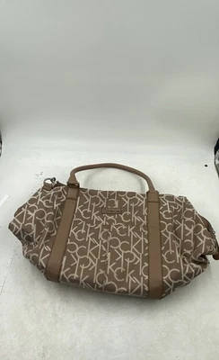 Calvin Klein Womens Beige White Monogram Crossbody Strap Shoulder Bag - Image 1 of 4