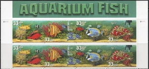 US Scott #3317a - 3320a Plate Block of 8, "Aquarium Fish", with top tab, MNH - Picture 1 of 1