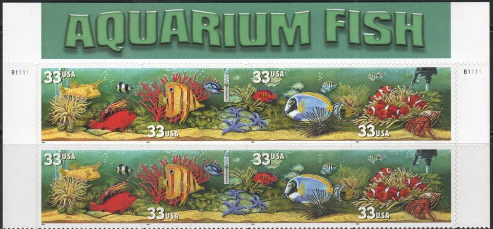 US Scott #3317a - 3320a Plate Block of 8, "Aquarium Fish", with top tab, MNH - Image 1 of 1