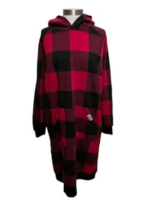 Lazy One Buffalo Check Sleep Hoodie S/M Red Black Kangaroo Pocket SOFT - Picture 1 of 10