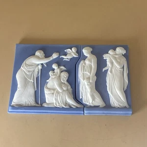 Theodore Alexander Jasperware 2 Piece Classical Frieze of Old Man and Cupid Blue - Picture 1 of 14