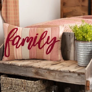 Farmhouse 14"x22" Family Pillow Red Appliqued Sawyer Bedroom Decor VHC Brands - Picture 1 of 6