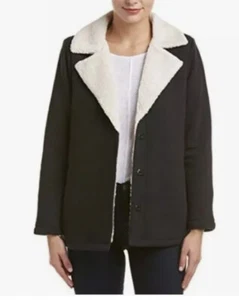 Velvet by Graham & Spencer Womens Black French Terry Jacket Faux Sherpa New NWT - Picture 1 of 8