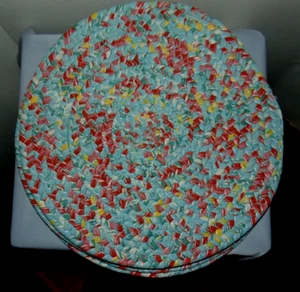 Braided Rag Placemats Round Country Decor Lot of Four Multicolored - Picture 1 of 1
