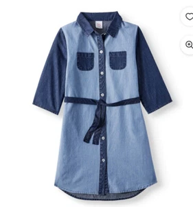 Girls size 14/16 plusTie Waist Shirt Dress Colorblock Three Quarter Sleeve - Picture 1 of 4
