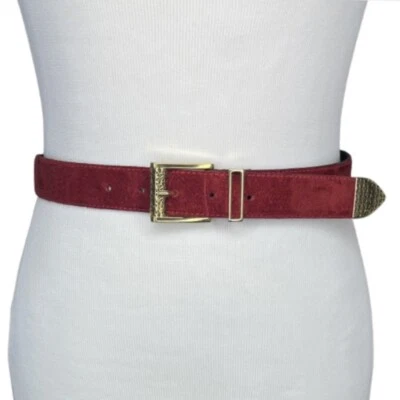 Vtg The Limited Suede Leather Belt Red M 26-30” Gold Buckle Italy 80s 90s - Image 1 of 4
