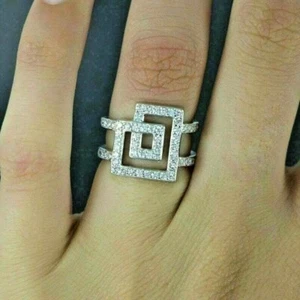 D/VVS Round Moissanite Women's Engagement Ring 14k White Gold Plated Silver - Picture 1 of 8