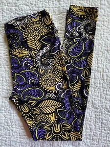 Leggings LuLaRoe OS violet jaune chartreuse vert pâlissier rouleau floral - Photo 1/2