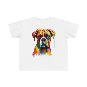 Colorful Boxer Toddler Tee Cute Dog Shirt Girls Boys Kids Soft Shirt - Picture 1 of 19