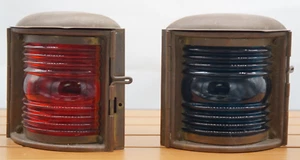 Vintage Paar Schiff Ecklaternen blaue & rote Linse - Bild 1 von 12