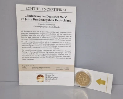 Einführung der Deutschen Mark - 70 Jahre BRD - Ø 40mm Gedenkprägung mit 24K Gold - Bild 1 von 4
