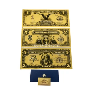 3pcs 1 2 5 US Dollar USA Gold Banknotes President Bills Collection Unique Gifts - Picture 1 of 4