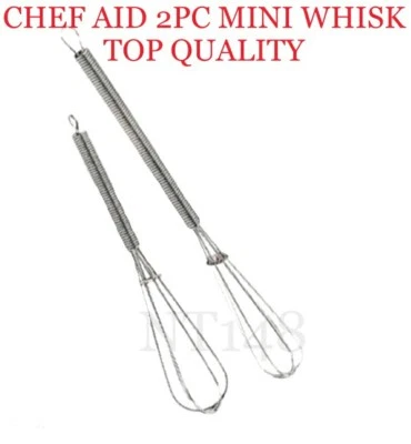 CHEF AID 2PC MINI SMALL BALLOON WHISK MIX STIR WHIP FOOD DRINK CHOCOLATE MIXER  - Image 1 of 2