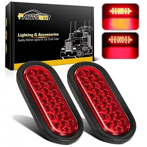 Partsam 2 Pcs 6 Inch Red Oval Led Trailer Tail Lights 24 LED Grommet Mount, O... - Picture 1 of 6