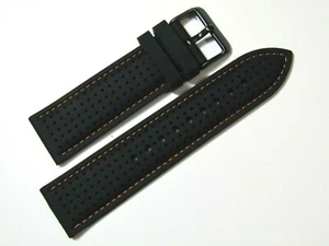 20mm Hadley Roma Black With Orange Stitch Silicone Diver Watch Band  MS3351  - Picture 1 of 3