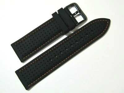 22mm Hadley Roma Black With Orange Stitch Silicone Diver Watch Band  MS3351 - Image 1 of 3
