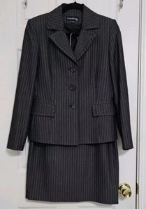Evan-Picone Gray Pinstriped Skirt & Blazer 2 Pcs Suit Set Size 6 - Picture 1 of 16