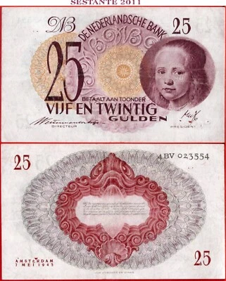 NETHERLANDS 25 GULDEN 7 5 1945 P 77 VF free shipping from 100$ - Image 1 of 4