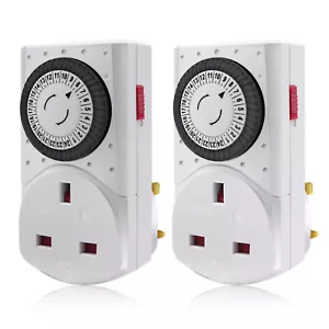 24 Hour Mechanical Mains Plug In Timer Switch Time Clock Socket UK 3 Pin Adapter - Picture 1 of 12