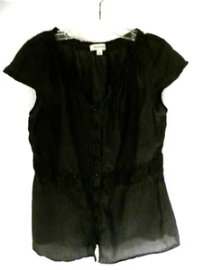 MERONA t Women's TOP Size Large short sleeve buttons cotton/silk dots - Picture 1 of 15