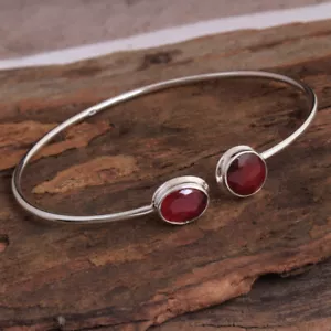 Kashmir Ruby Gemstone Bracelet 925 Solid Sterling Silver HANDMADE Fine Jewelry - Picture 1 of 4
