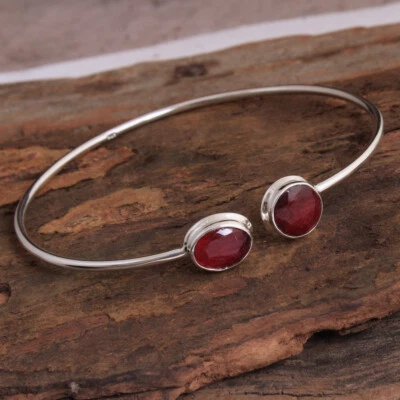 Kashmir Ruby Gemstone Bracelet 925 Solid Sterling Silver HANDMADE Fine Jewelry - Image 1 of 4