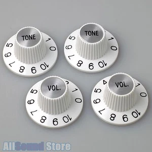 Set of 4 WHITE Witch Hat KNOBS w/ SILVER Reflectors fits Gibson CTS Split Shaft - Picture 1 of 1