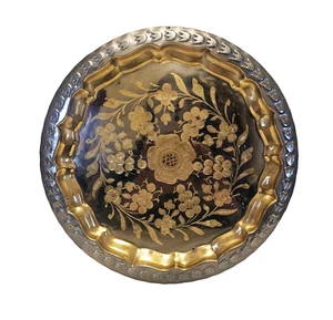 Vintage Turkish Copper Brass Round Tea Coffee Serving Plate Dish Scalloped 12" - Picture 1 of 7