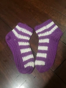 Hand Knit Ankle Socks. Purple & White. Neat knitting. Comfy, Cushy, Trendy,cool! - Picture 1 of 12