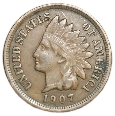 1907 US Old Indian Head Cent 1c Penny KM 90a Better Full Liberty  - Image 1 of 2