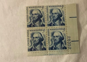 US Scott 1283 - George Washington - 5 cent stamp 1966 Issue - Plate Block of 4 - Picture 1 of 2