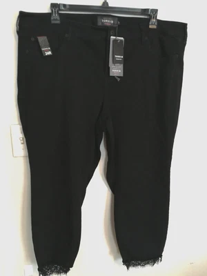 Torrid 高级女式牛仔裤 24 Plus 黑色踝部紧身弹力蕾丝口袋波西米亚 — 第 1/4 张图片