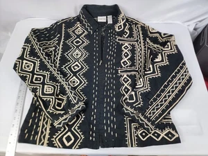 Women's CHICO'S black & cream embroidery stitched BLAZER coat jacket Size 1 - Picture 1 of 4