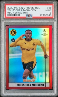 2020 Topps Merlin Chrome UCL Youssoufa Moukoko Red Refractor /10 RC - Image 1 of 2