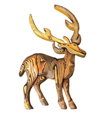 "Placa tallada de alce de ciervo de madera para colgar en la pared decoración del hogar 12"" T- 7"" con madera de 2 tonos" Foto 1 de 4