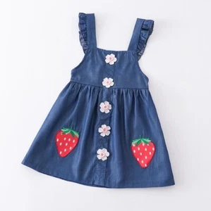 NEW Boutique Strawberry Flower Blue Button Up Dress - Picture 1 of 9