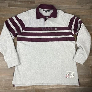 Sean John Herren Langarm gestreift Polo Pullover Premium grau weinrot Ellenbogenschützer - Bild 1 von 11