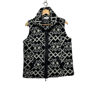 Fella Hamilton Wool Blend Vest Size 10 Black White Pockets Full Zip Up Fleece - Picture 1 of 10