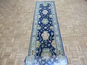 2'11 x 20'3 Runner Hand Knotted Navy Blue Colorful Oushak Oriental Rug G13970 - Picture 1 of 11