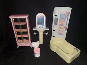 Vintage Barbie Dollhouse Bathroom Furniture, Shower, Toilet, Sink & Cabinet 